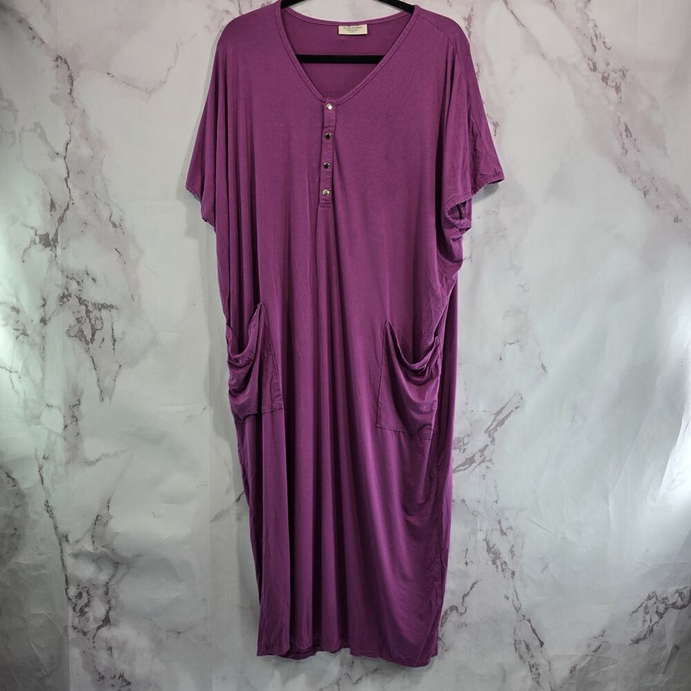 Dwell And Slumber Nightgown Womens Purple Nursing Maternity Caftan Pocket Henley